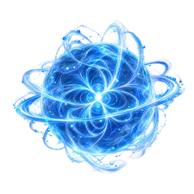 Blue energy sphere with intersecting magnetic-style arcs