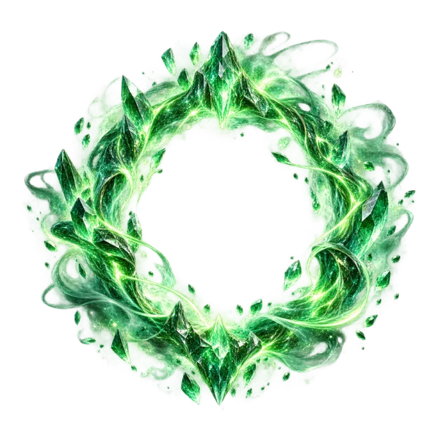 Green crystalline energy ring with pointed details