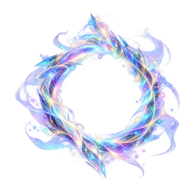Iridescent portal hoop with flowing outer ribbons