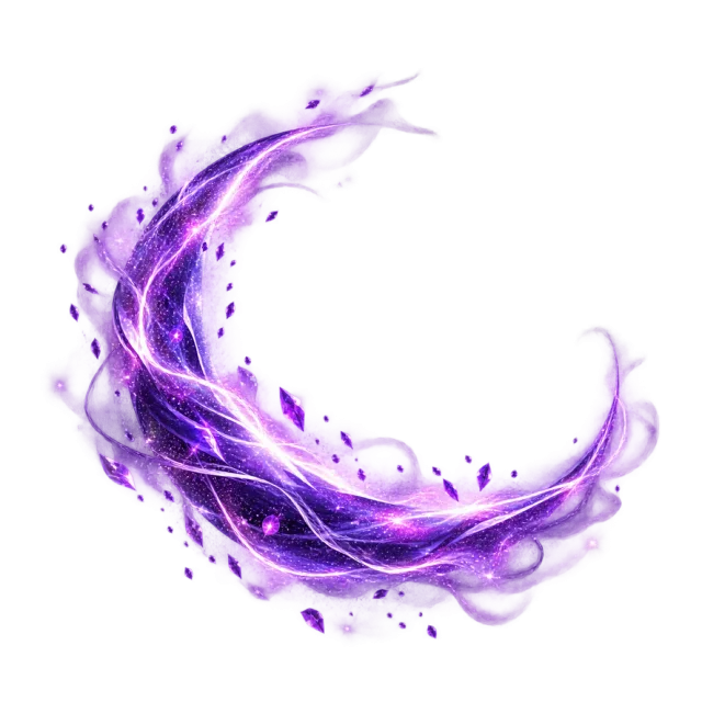 Violet crescent spell trail with curling tips