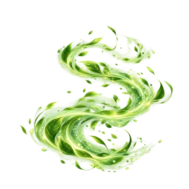 Green leaf-like magic stream winding upward