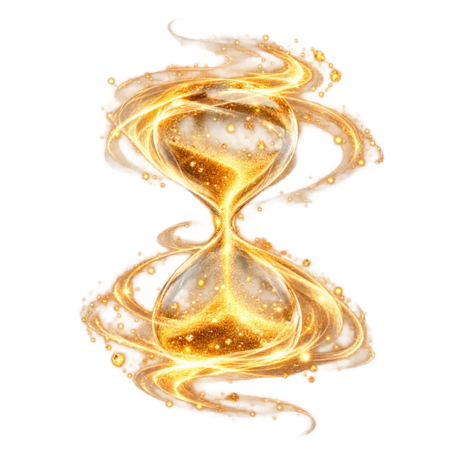 Amber energy flow narrowing into an hourglass shape