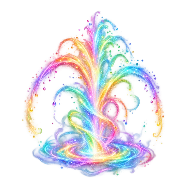 Rainbow magic fountain with curling streams