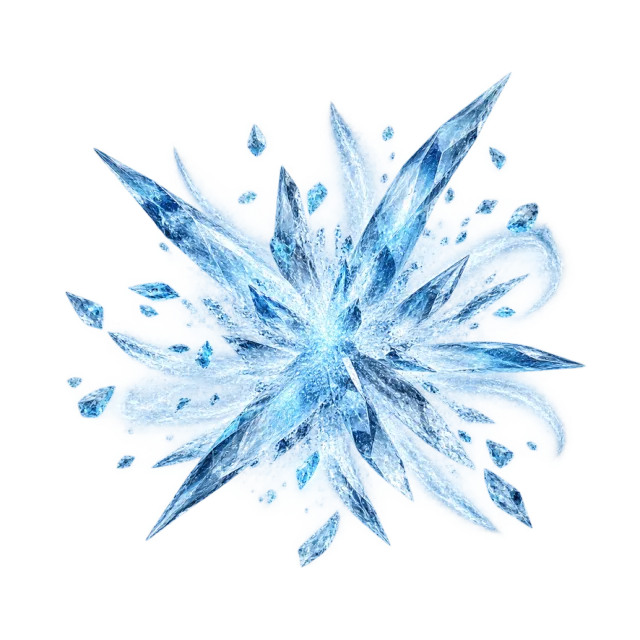 Sharp blue ice shards radiating outward