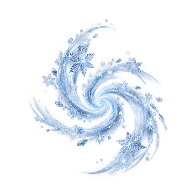 Small pale blue snow crystals in a spiral