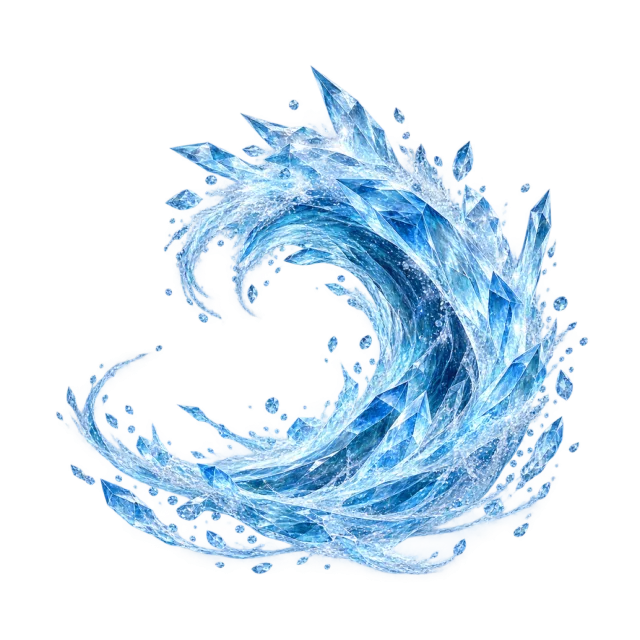 Faceted blue ice wave with sharp edges