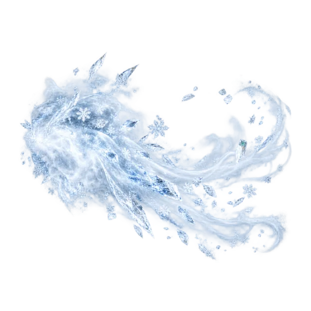 White-blue icy plume with scattered crystals