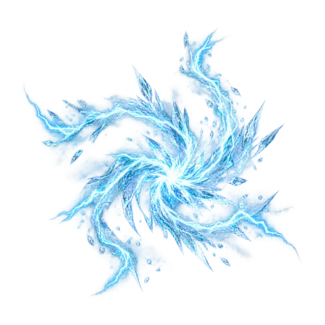 Cyan jagged frost branches spiraling outward
