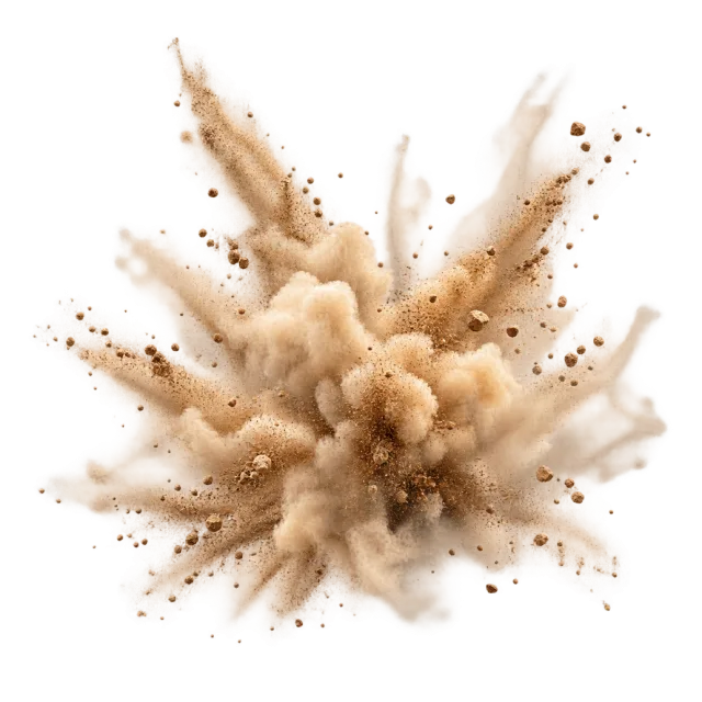 Tan dust impact puff with outward jets
