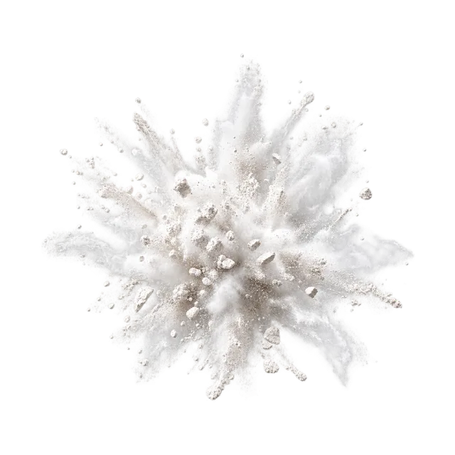 White plaster-like powder impact