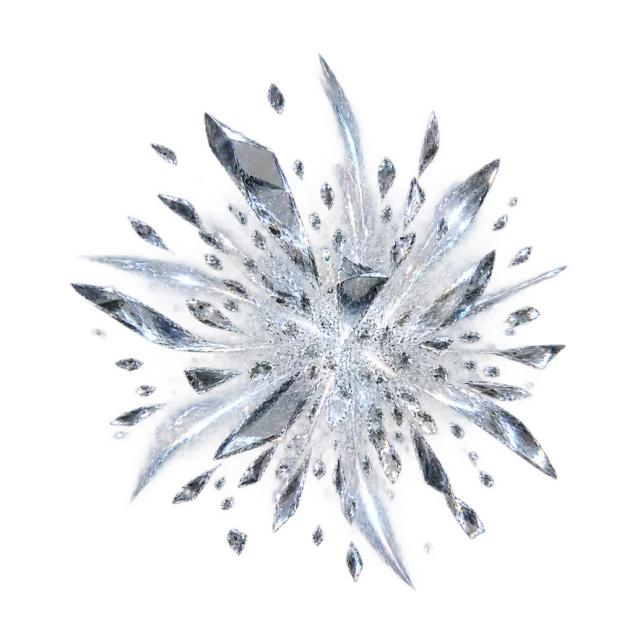 Silver-colored glass-like shards bursting outward