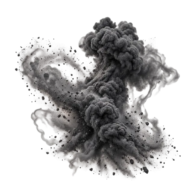 Black ash plume with dense billowing folds