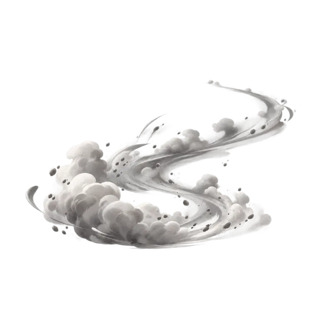 Gray cartoon dust clouds following a winding trail