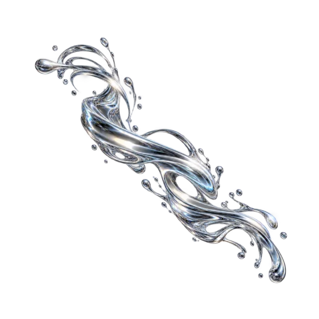 Chrome-colored liquid ribbon running diagonally