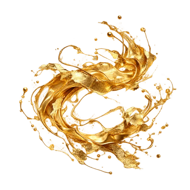 Golden torn-foil-style splash with curled edges