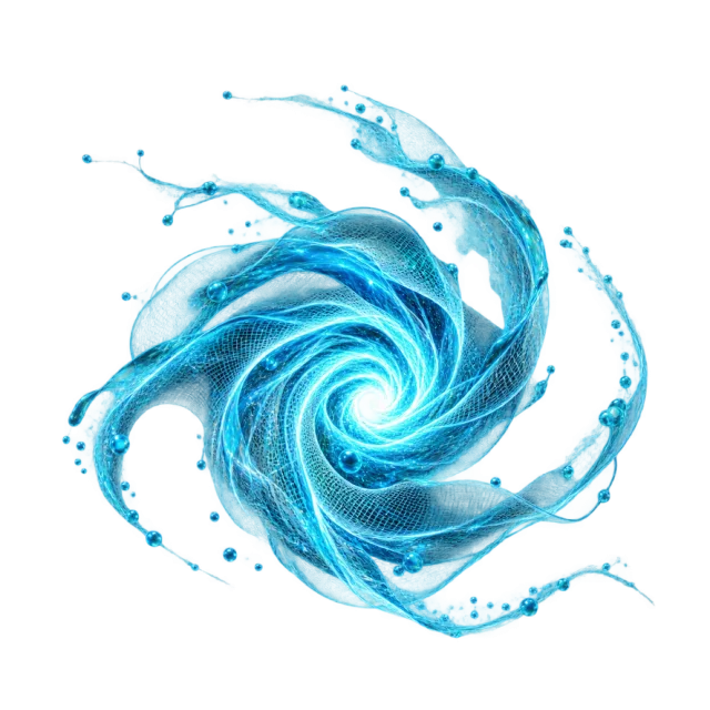 Cyan fluid vortex with curling outer strands