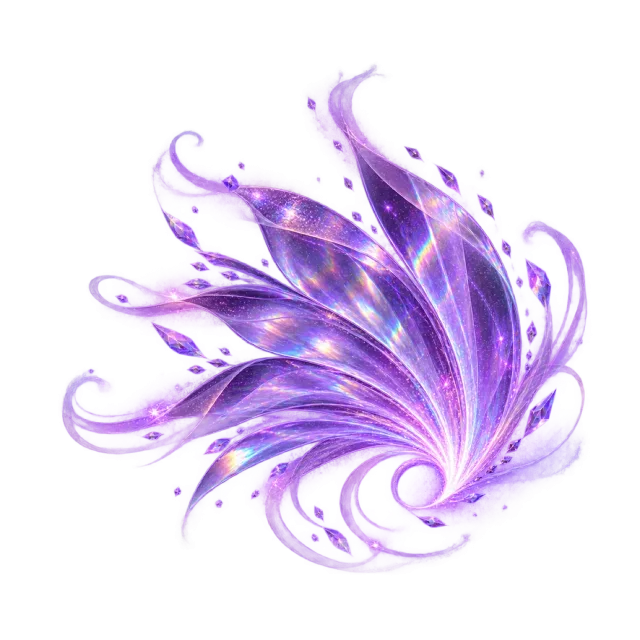 Violet holographic fan with pointed flowing layers