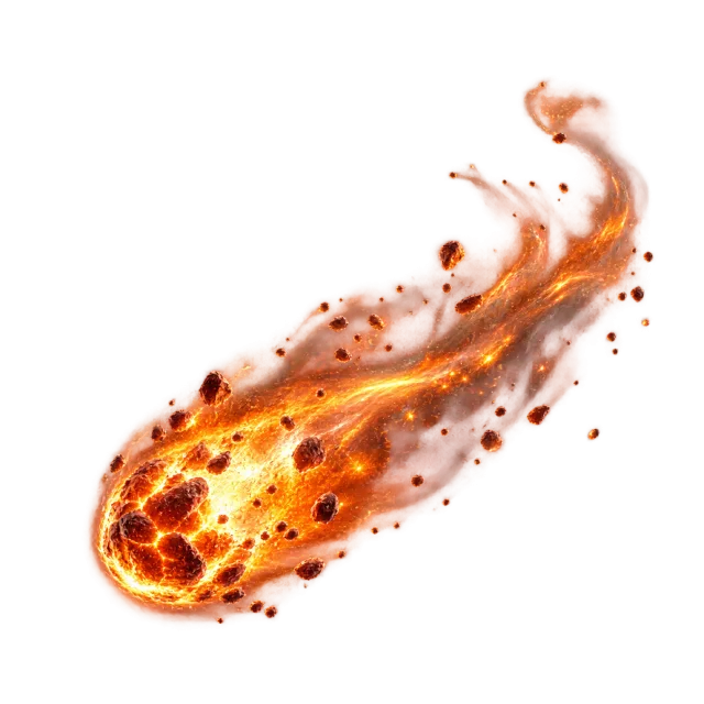 Orange meteor fragment with a fiery trail