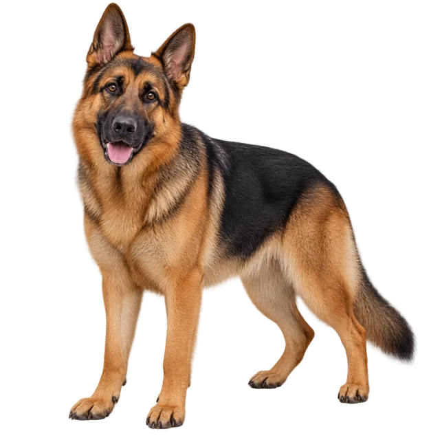 Realistic-style illustration of german shepherd with black and tan fur with upright ears