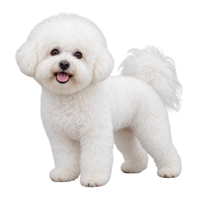 Realistic-style illustration of bichon frise with curly white fur and a rounded head