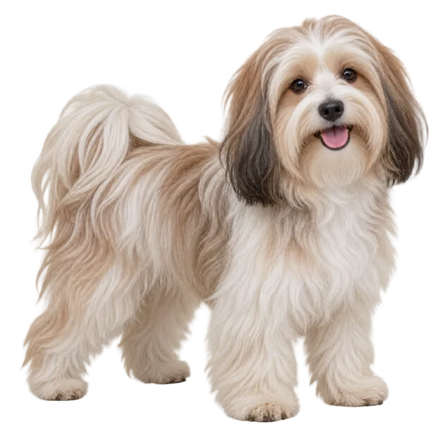 Realistic-style illustration of havanese with shaggy cream and brown fur