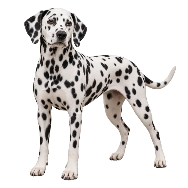 Realistic-style illustration of dalmatian with black spots across a white coat