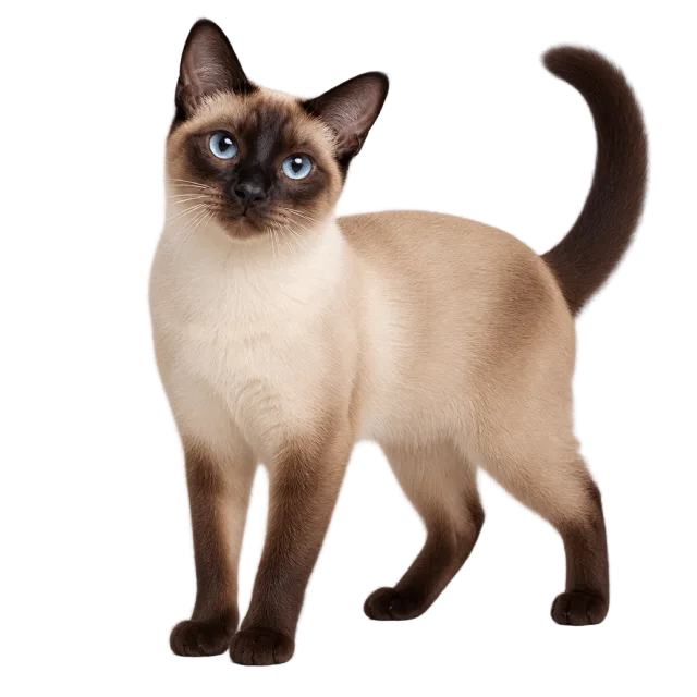 Realistic-style illustration of siamese cat with cream fur with a dark face, ears and paws