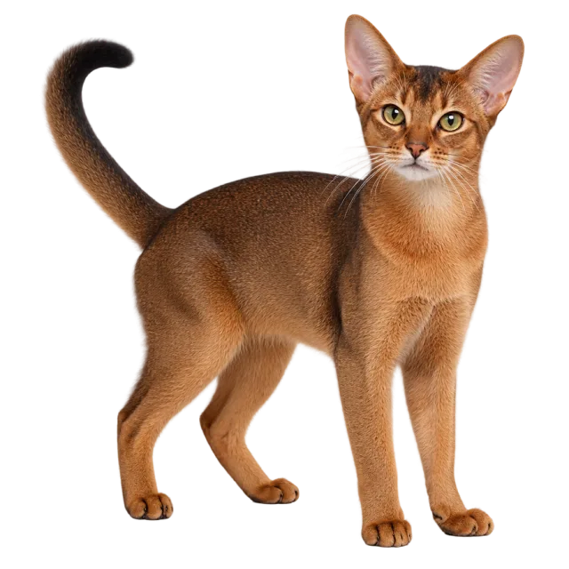 Realistic-style illustration of abyssinian cat with warm brown fur and large pointed ears