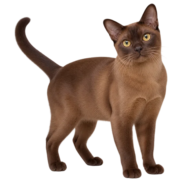 Realistic-style illustration of burmese cat with a smooth chocolate-brown coat