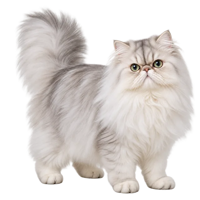 Realistic-style illustration of persian cat with long fluffy fur and a rounded face