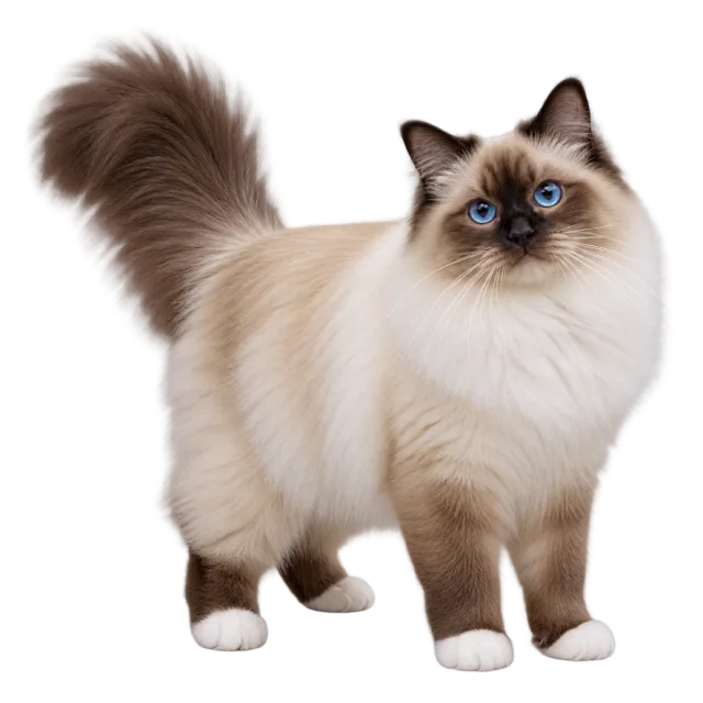 Realistic-style illustration of birman cat with cream fur with a dark face and pale paws