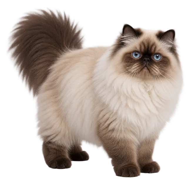 Realistic-style illustration of himalayan cat with cream fur with a dark face and tail