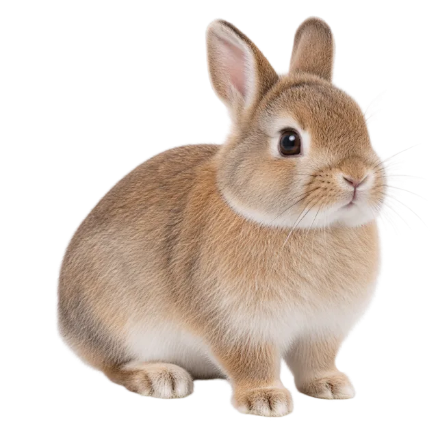 Realistic-style illustration of netherland dwarf rabbit with a small brown body and upright ears