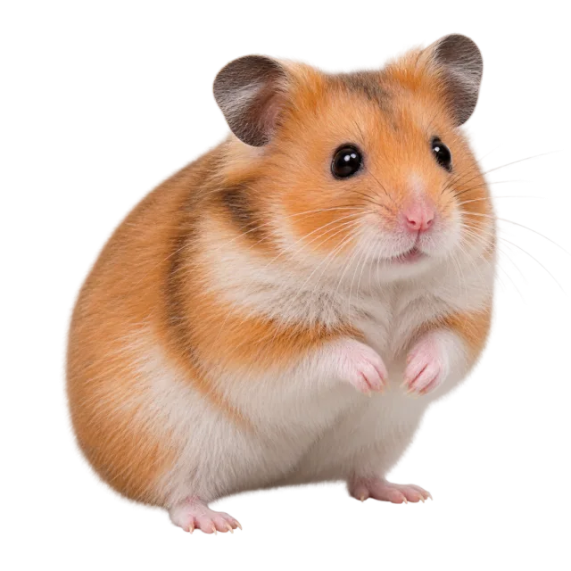 Realistic-style illustration of syrian hamster with golden fur, a white belly and small pink paws