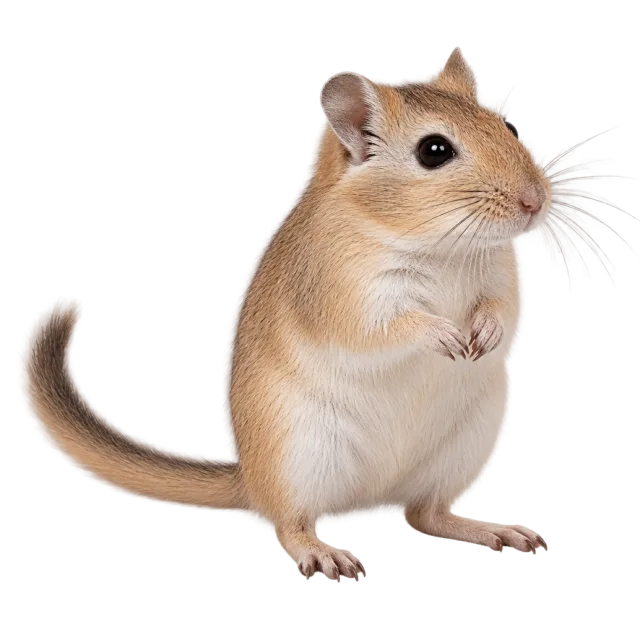 Realistic-style illustration of gerbil with sandy fur and a long tail
