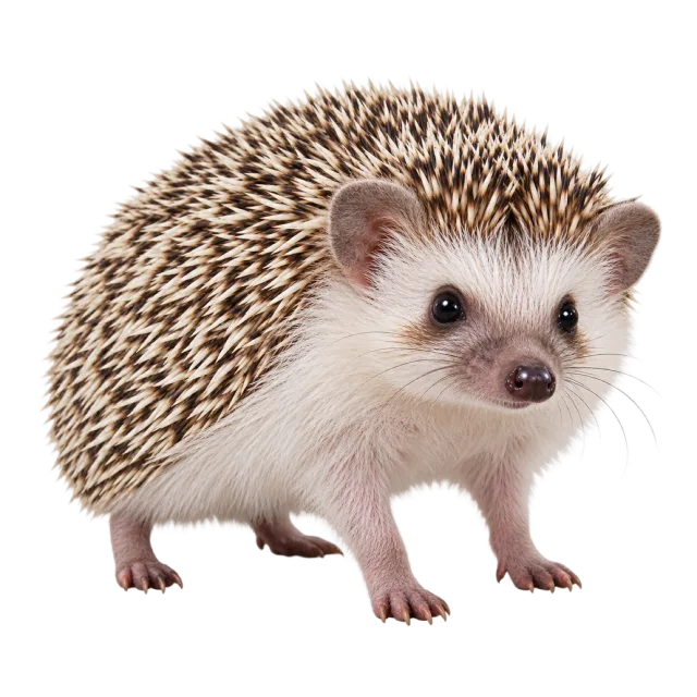 Realistic-style illustration of african pygmy hedgehog with brown spines and a pale face