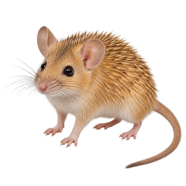 Realistic-style illustration of golden spiny mouse with golden-brown spiny fur and rounded ears