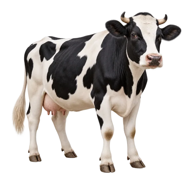 Realistic-style illustration of holstein cow with black patches on white fur