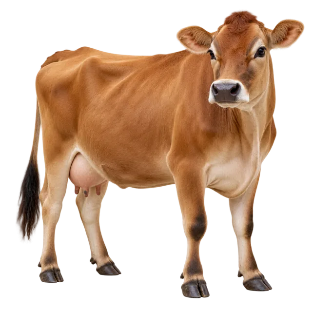 Realistic-style illustration of jersey cow with short warm brown fur