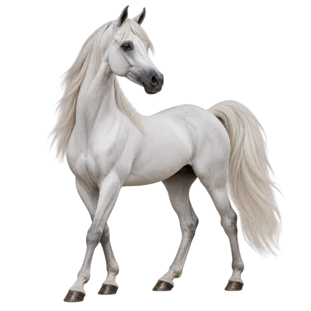 Realistic-style illustration of arabian horse with a pale coat and flowing mane