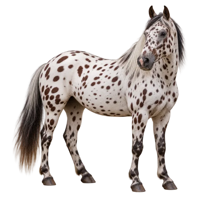 Realistic-style illustration of appaloosa horse with brown spots on a pale coat