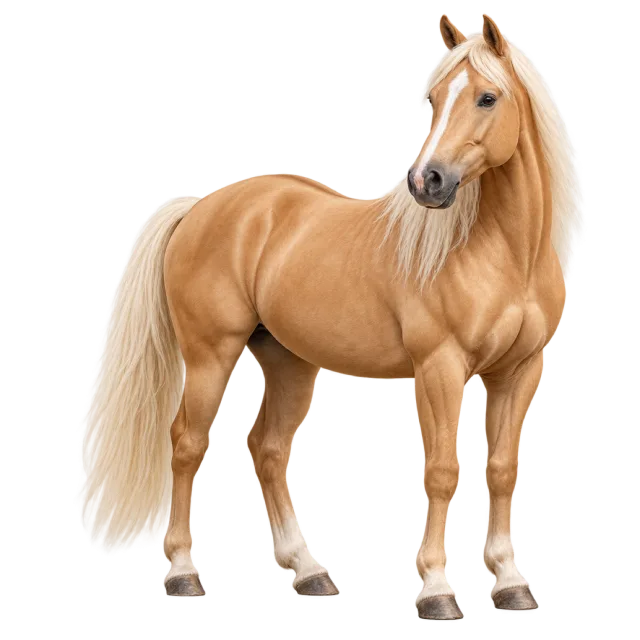 Realistic-style illustration of palomino horse with a golden coat and pale mane
