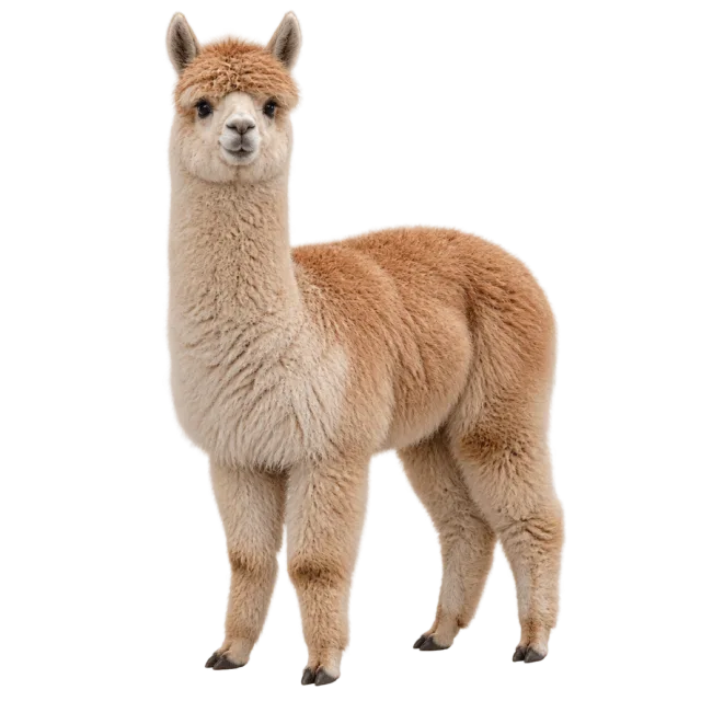 Realistic-style illustration of alpaca with soft tan wool and a long neck