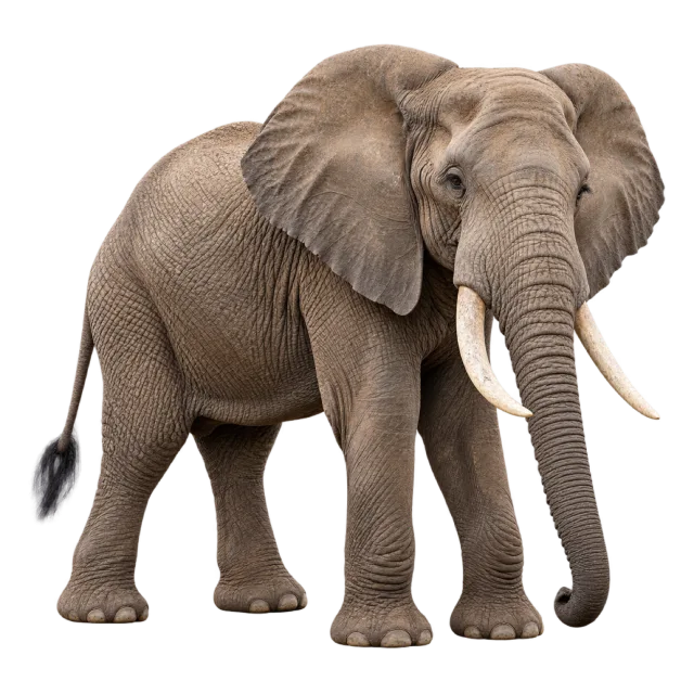 Realistic-style illustration of african elephant with large ears and a long gray trunk