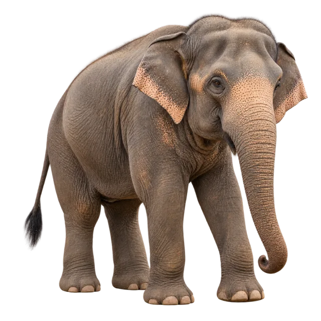 Realistic-style illustration of asian elephant with rounded ears and wrinkled gray skin