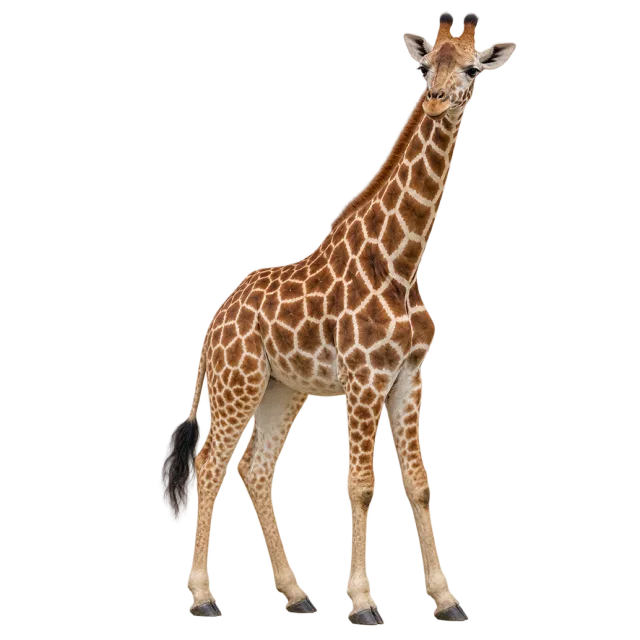 Realistic-style illustration of giraffe with a long neck and brown patterned patches