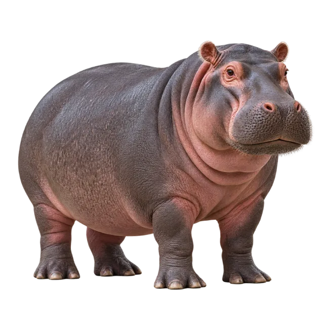Realistic-style illustration of hippopotamus with a broad body and rounded ears