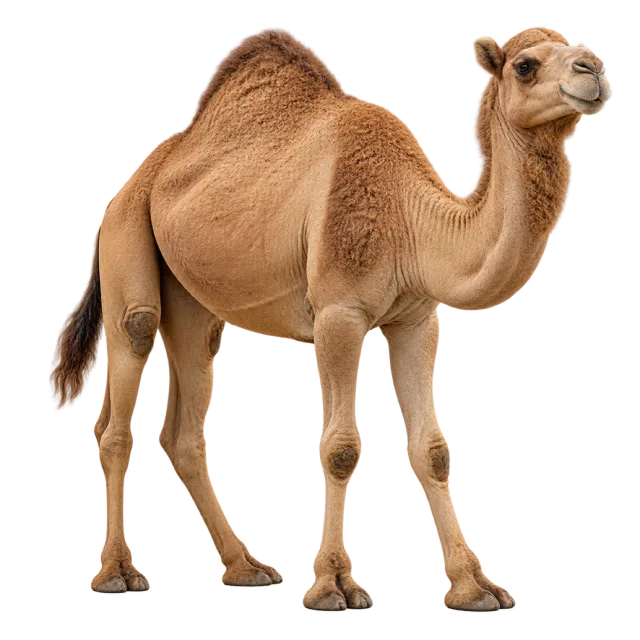 Realistic-style illustration of dromedary camel with one hump and long legs