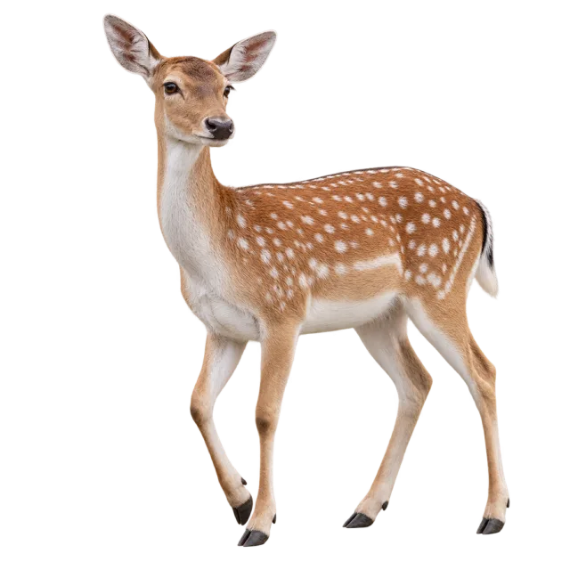 Realistic-style illustration of fallow deer doe with white spots on a tan coat
