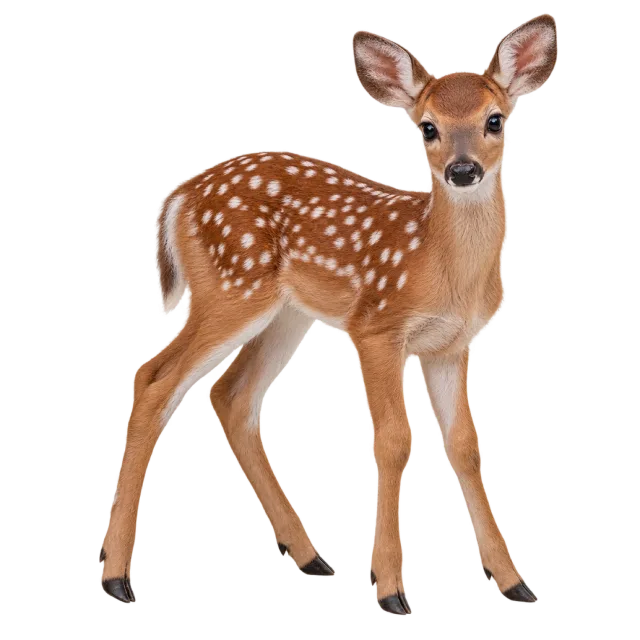 Realistic-style illustration of roe deer fawn with a spotted brown coat and slender legs